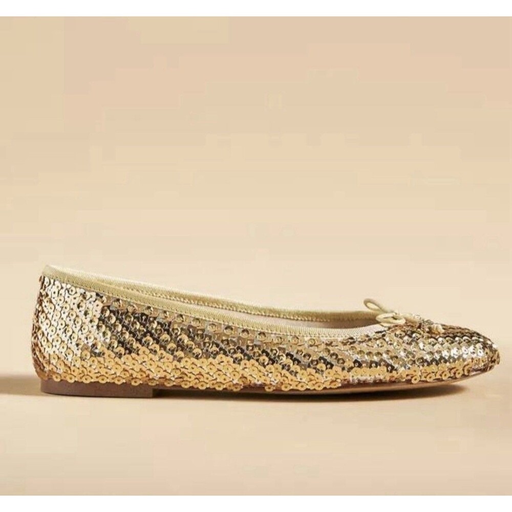 Sam Edelman Felicia Luxe Ballet Flats Gold Shoes Women 8.5 Sequins New
